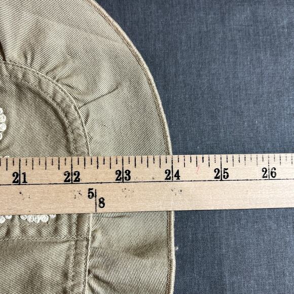 Chico's Blazer Jacket Womens Size 2 US Large Tan Ruffle Trim Embroidered Paisley - Picture 7 of 8